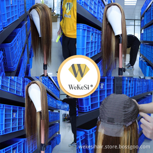 10a Grade Deep Wave Hd Swiss Transparent 4x4 5x5 Lace Frontal Wig Honey Brown Ombre Highlight Human Hair Closure Wigs